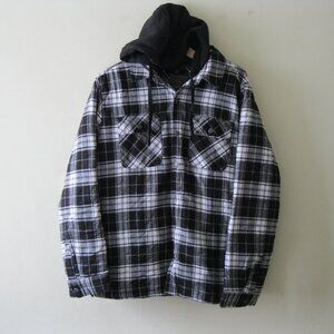 Cloudveil men's Quilted Flannel Shirt Jacket contrast hood  Snap Closure black L